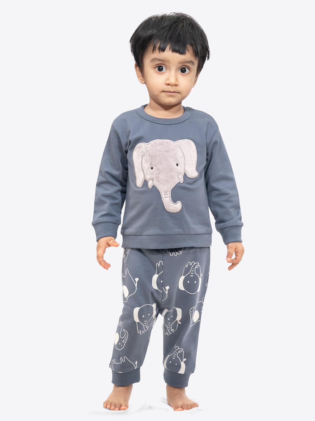 

ariel Kids Graphic Self Design Pure Cotton Top With Pyjamas, Blue