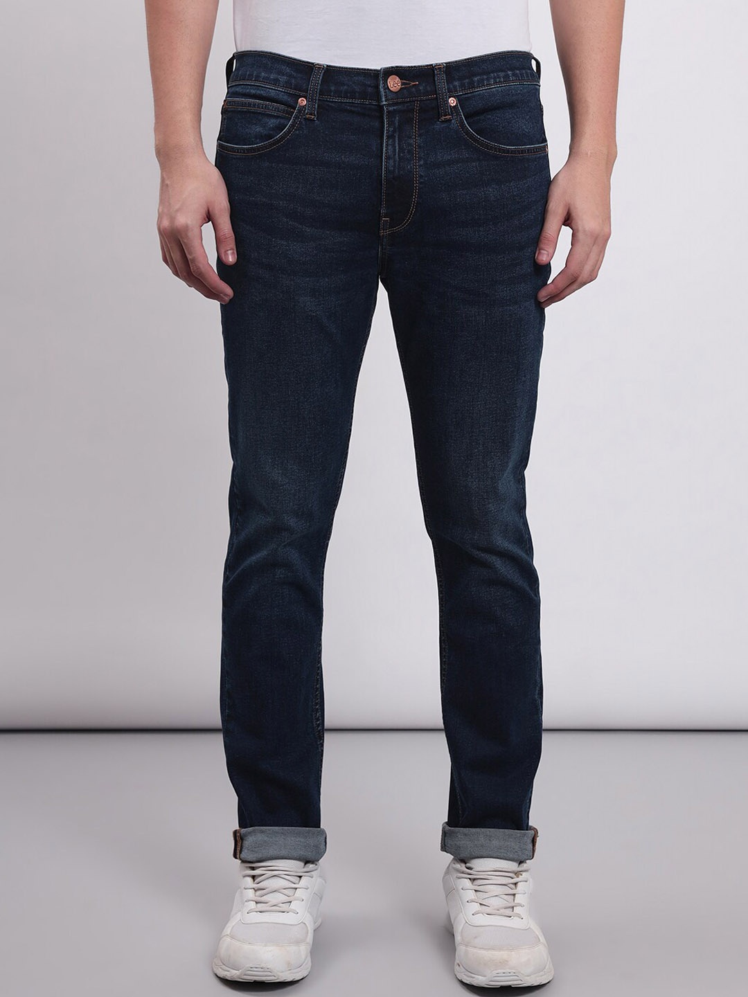 

Lee Men Slim Fit Mid Rise Light Fade Stretchable Jeans, Navy blue