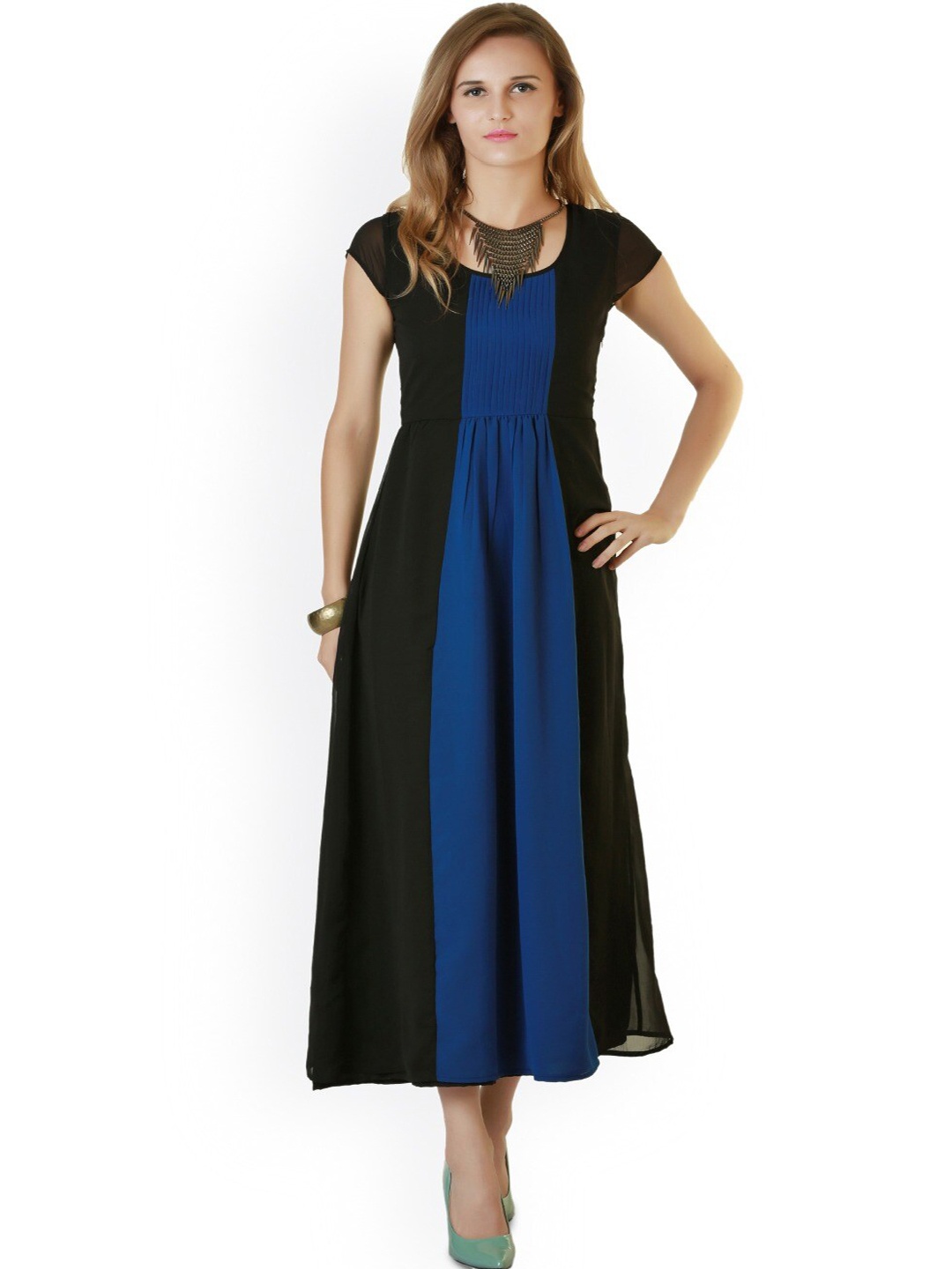 

BAESD Colourblocked Fit & Flare Maxi Dress, Black