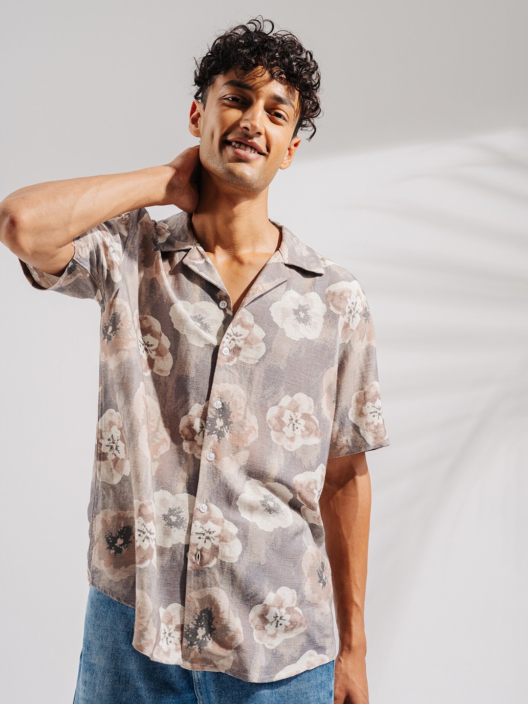 

FREAKINS Floral Printed Casual Shirt, Grey