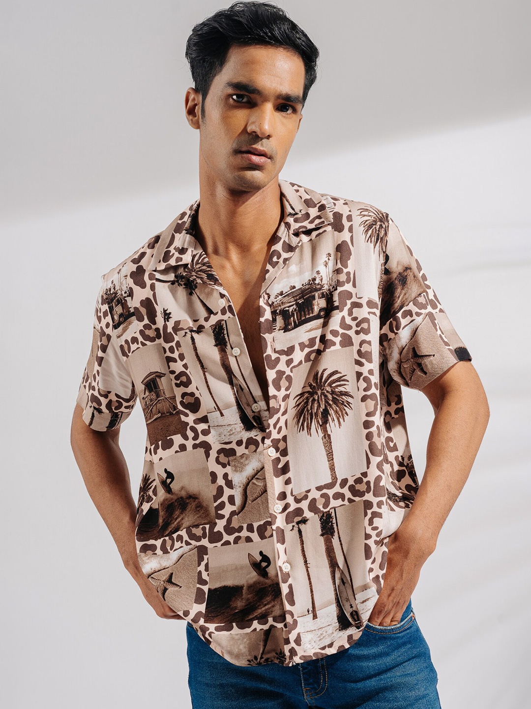 

FREAKINS Graphic Printed Drop-Shoulder Sleeves Casual Shirt, Blue