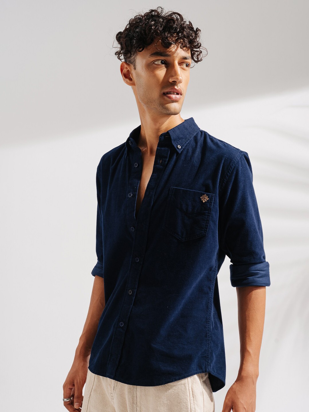 

FREAKINS Button-Down Collar Pure Cotton Corduroy Casual Shirt, Navy blue