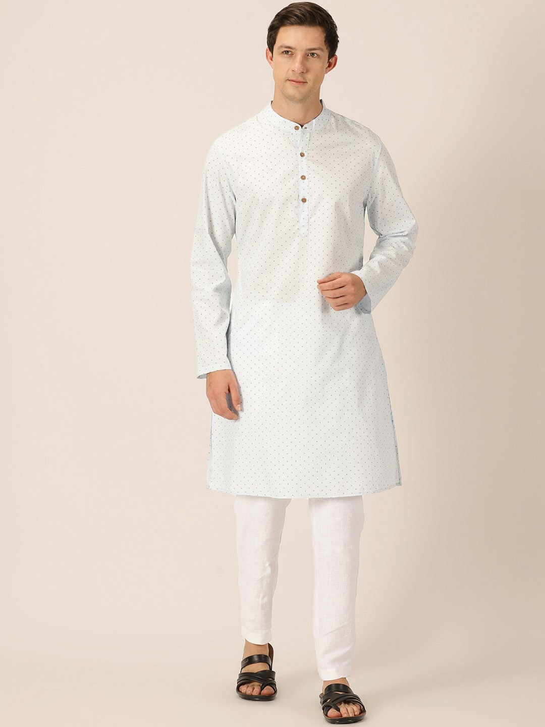 

HERE&NOW Geometric Printed Band Collar Straight Kurta, Blue