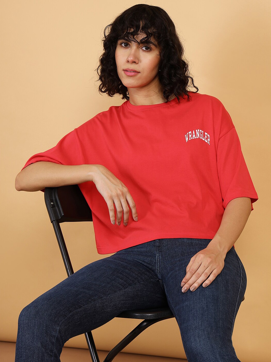 

Wrangler Round Neck Cotton Boxy T-shirt, Orange