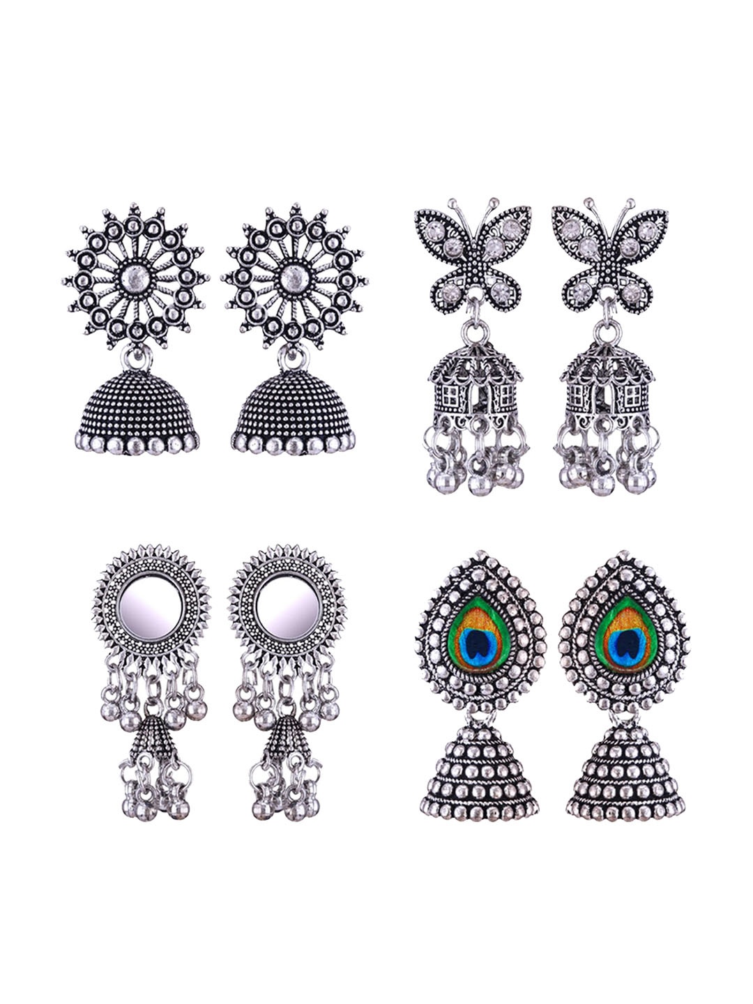 

MEENAZ Set of 4 Oxidised Silver Plated Stainless Steel Jhumkas