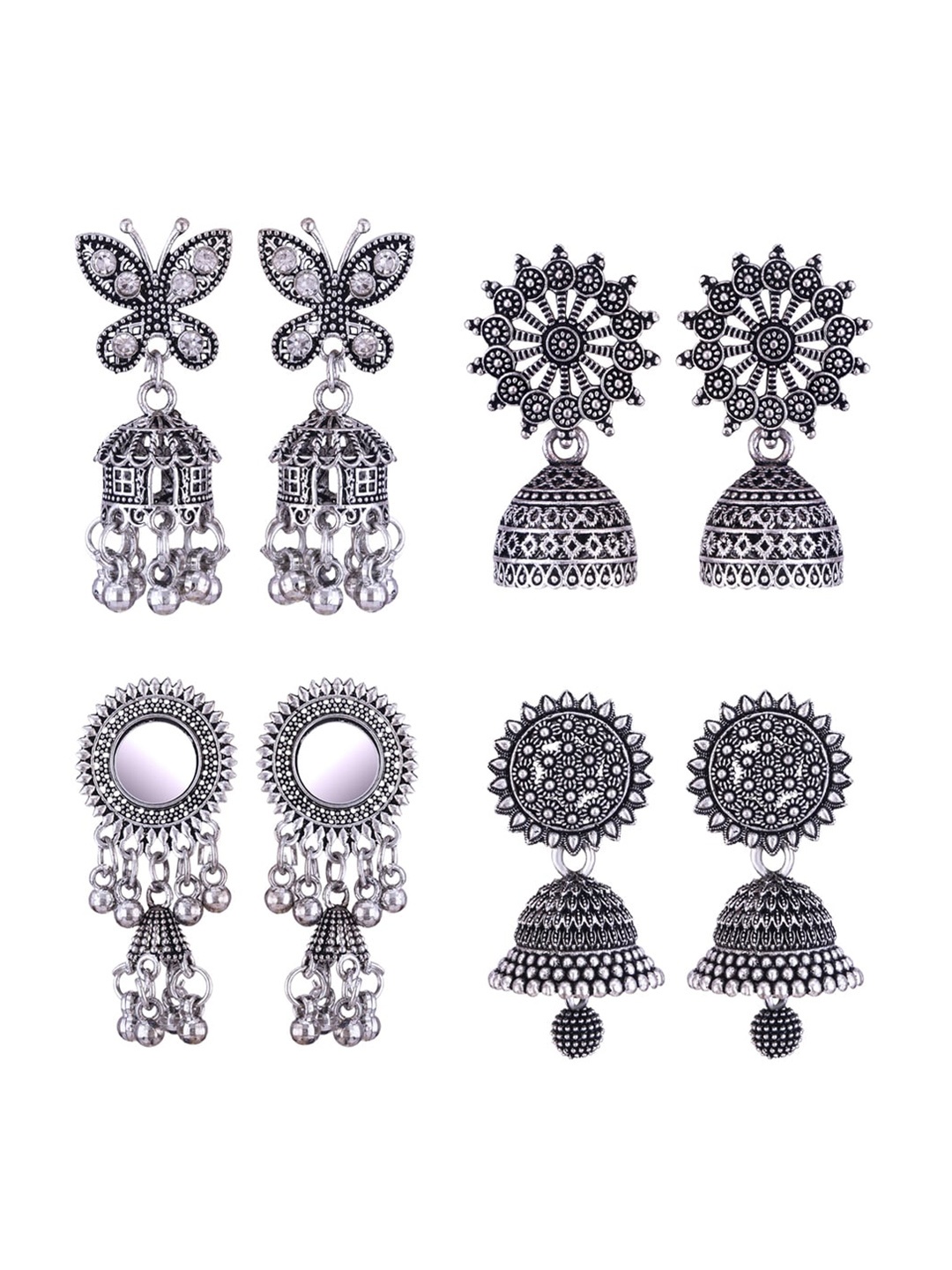

MEENAZ Set of 4 Oxidised Silver Plated Stainless Steel Jhumkas