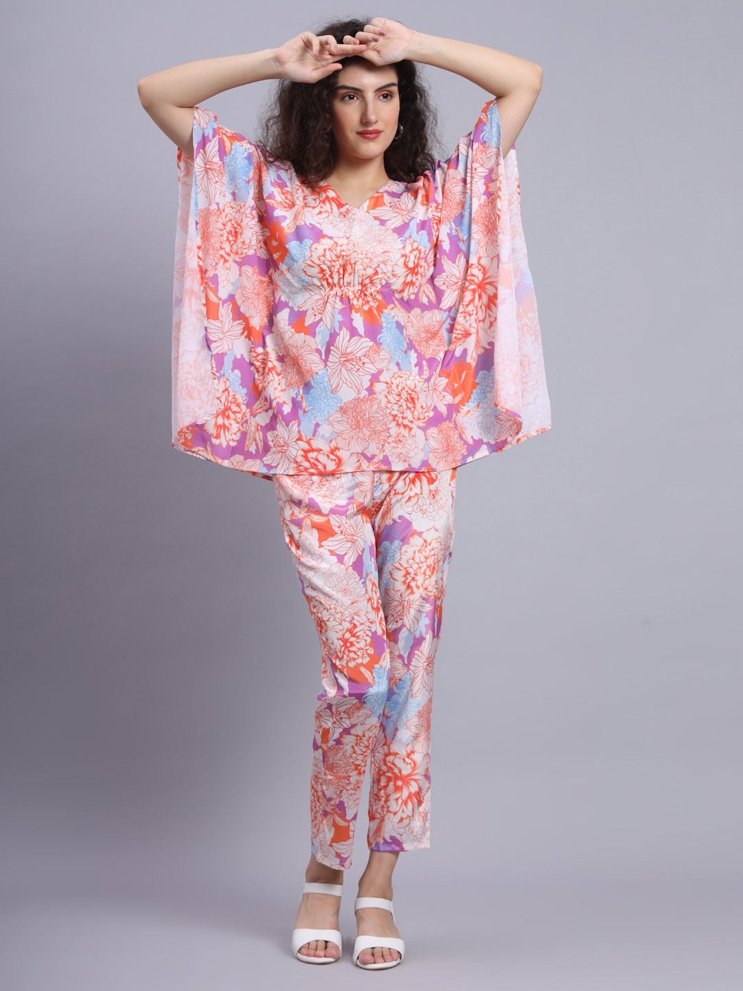

FABDYOR Floral Printed Kaftan Top With Trousers, Orange