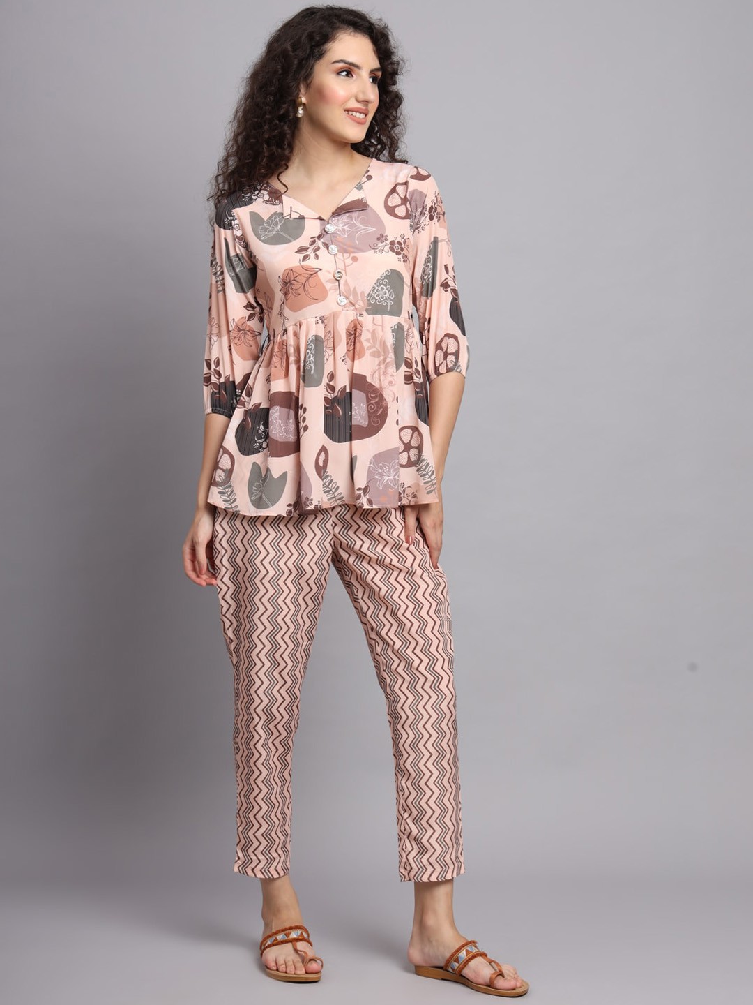 

FABDYOR Abstract Printed Top With Trousers, Pink