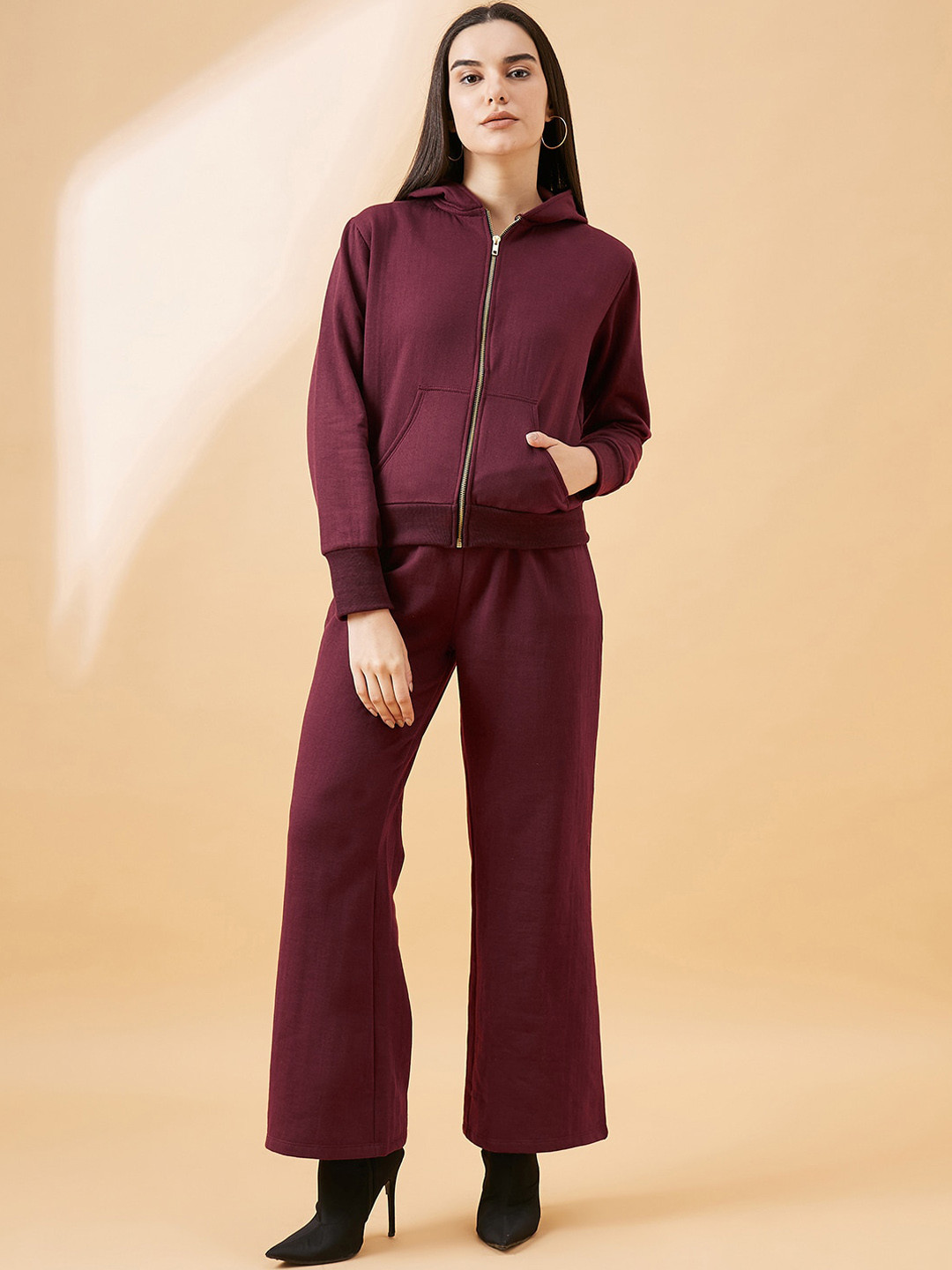 

all about you Hooded Sweatshirt & Flared Trousers, Burgundy