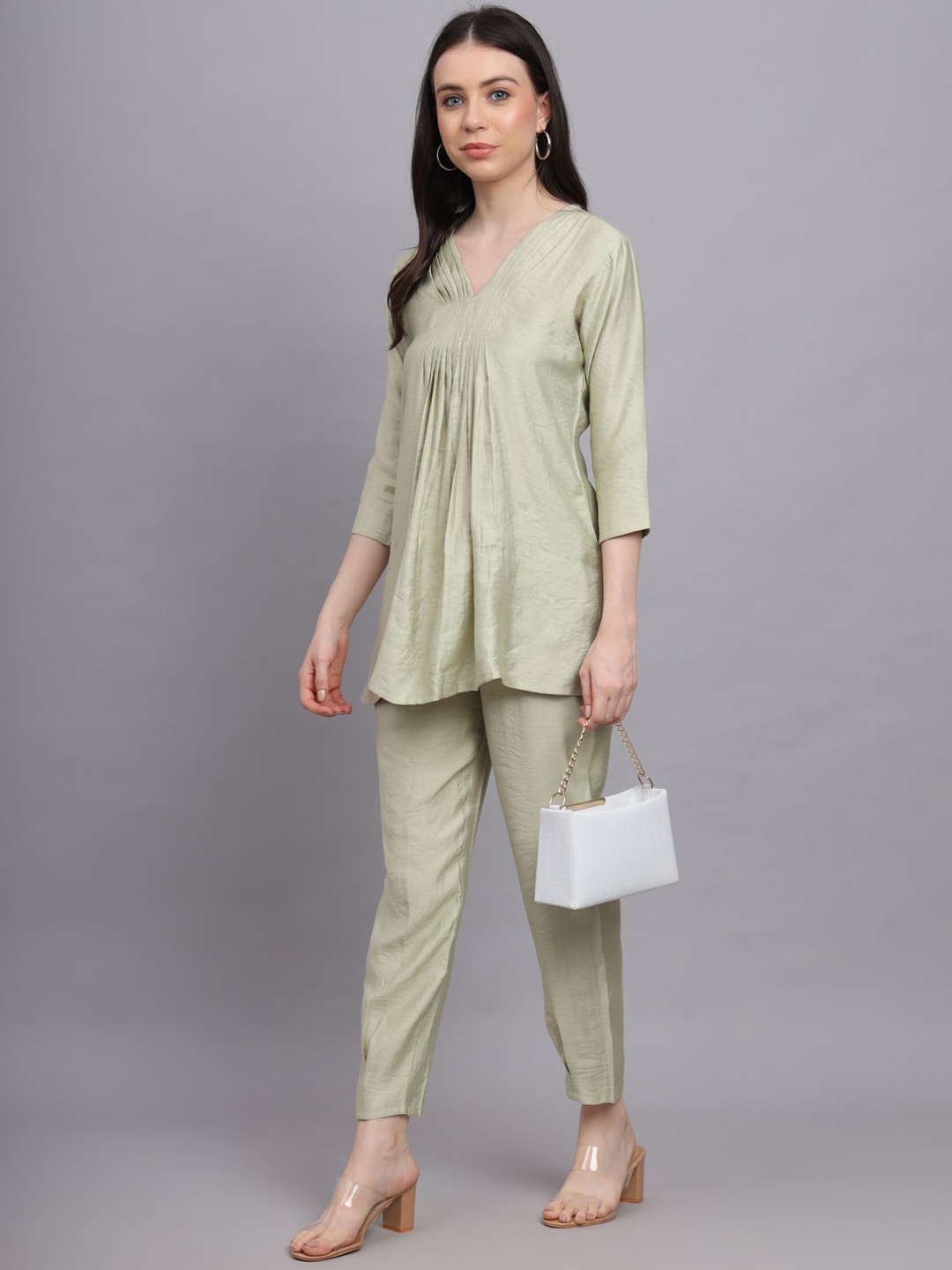 

FABDYOR V-Neck Tunic With Trousers, Green