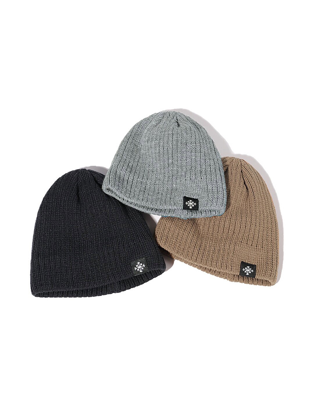 

YOUSTYLO Unisex Pack Of 3 Self Design Woollen Beanie, Grey