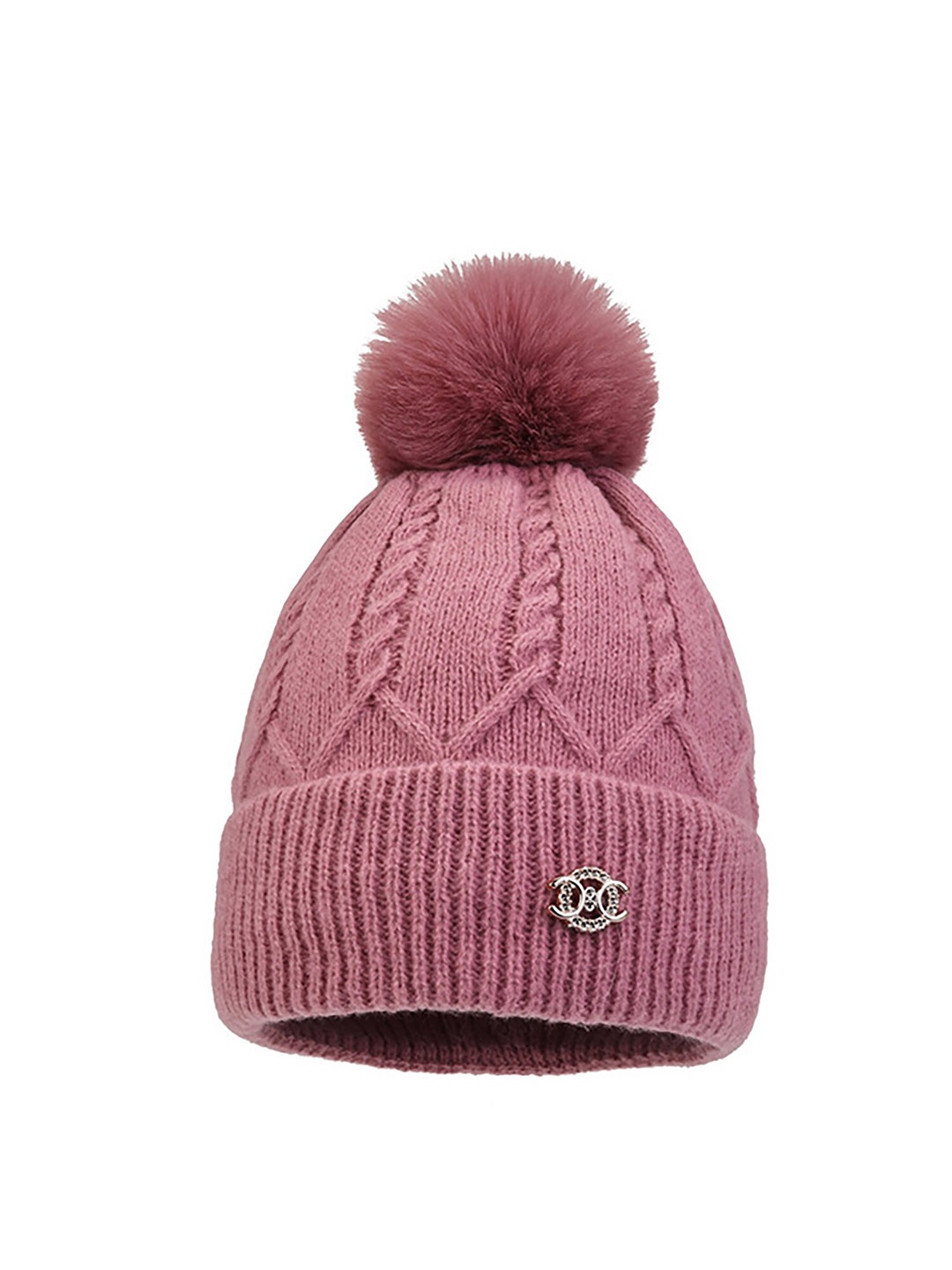 

YOUSTYLO Women Self Design Woollen Beanie, Pink