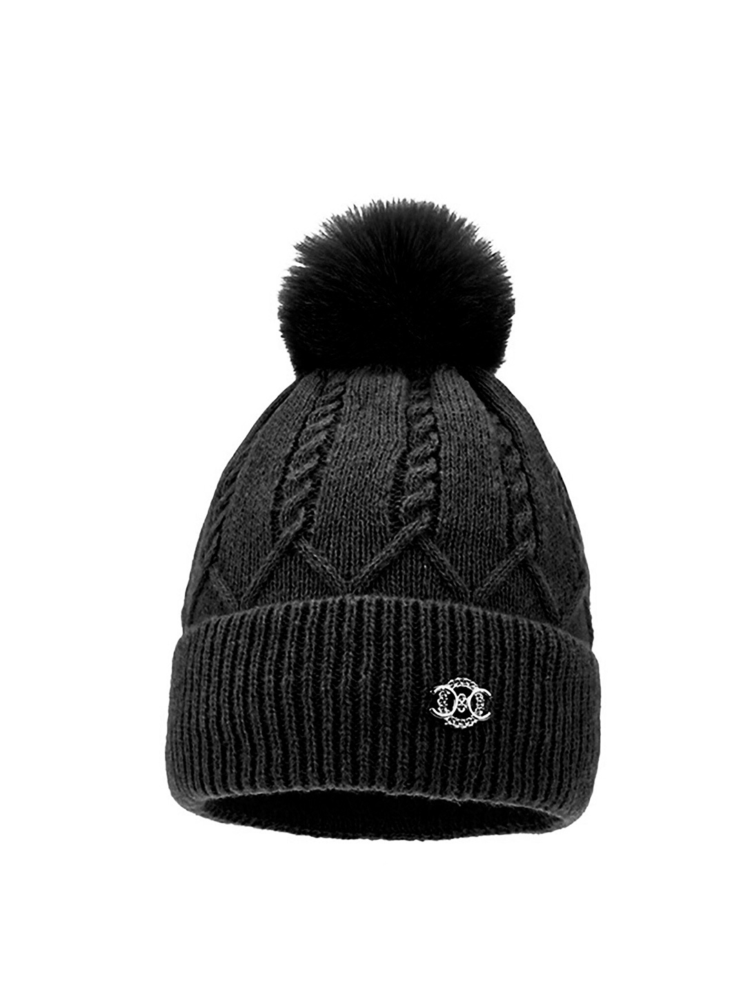 

YOUSTYLO Unisex Self Design Woollen Beanie, Black