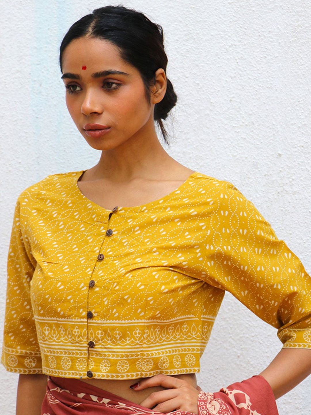 

Chidiyaa Printed Cotton Saree Blouse, Yellow