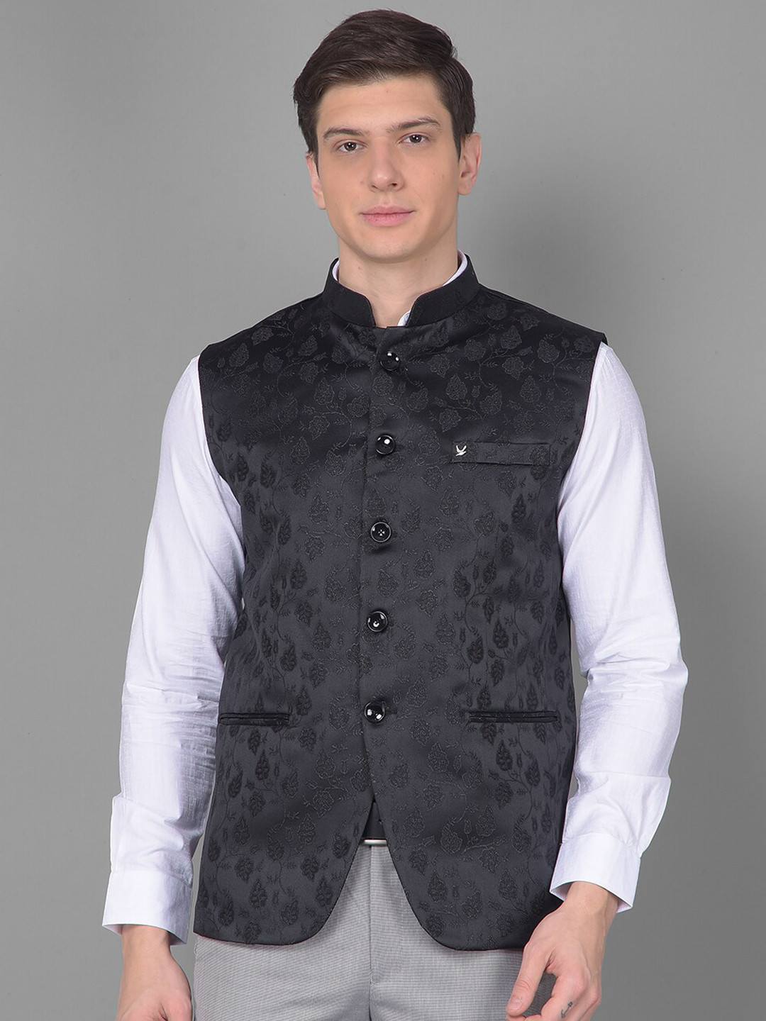 

Canary London Printed Slim Fit Nehru Jacket, Black