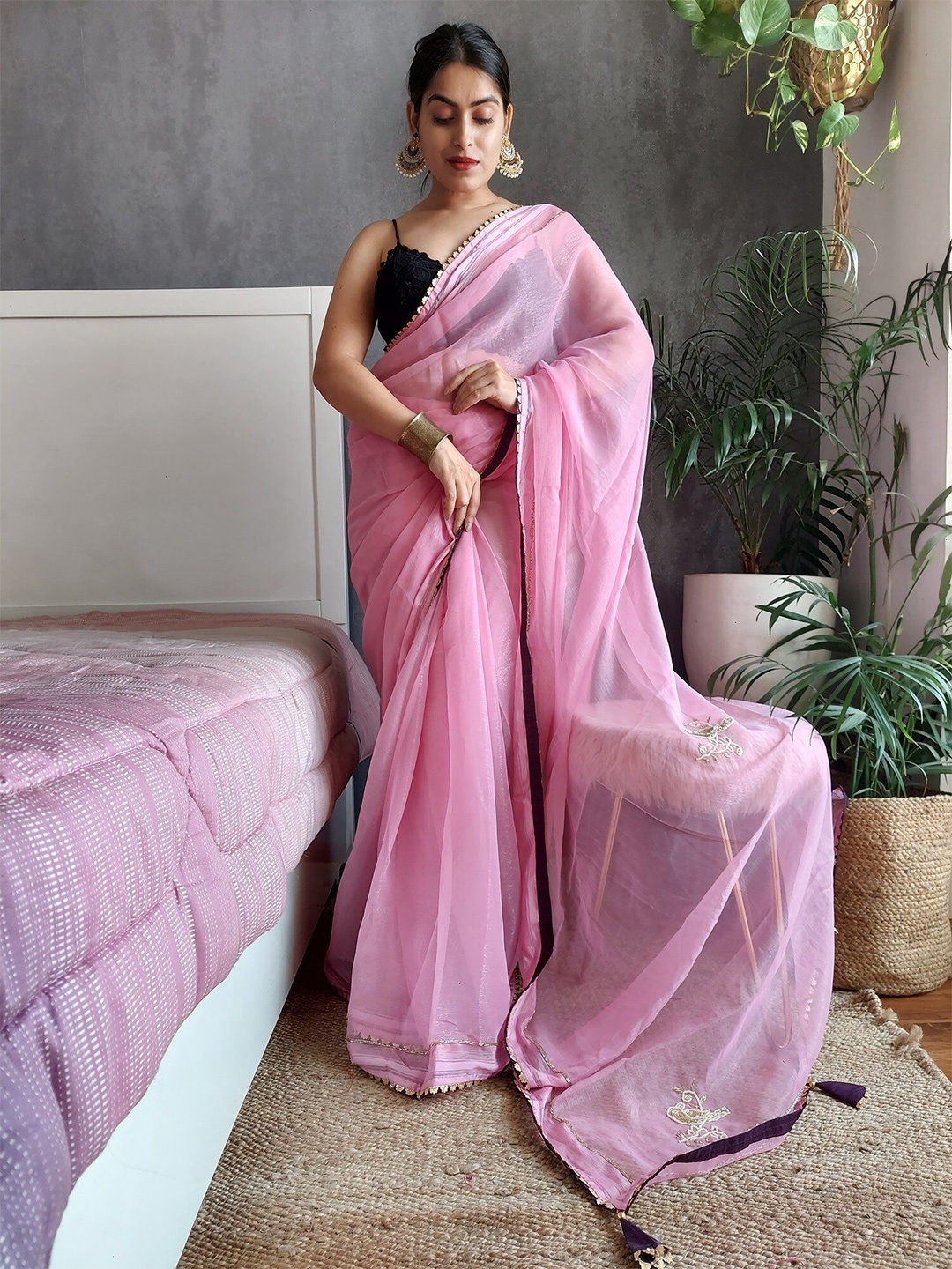 

Anouk Floral Embroidered Saree, Pink