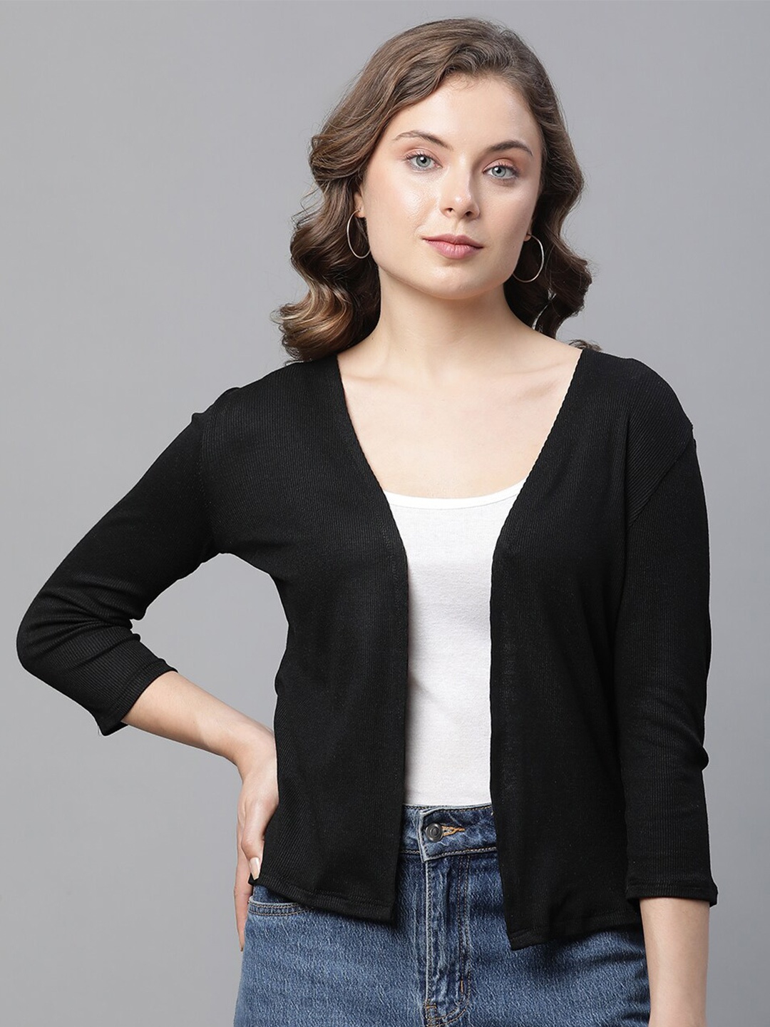 

UnaOne Cotton Open Front Shrug, Black