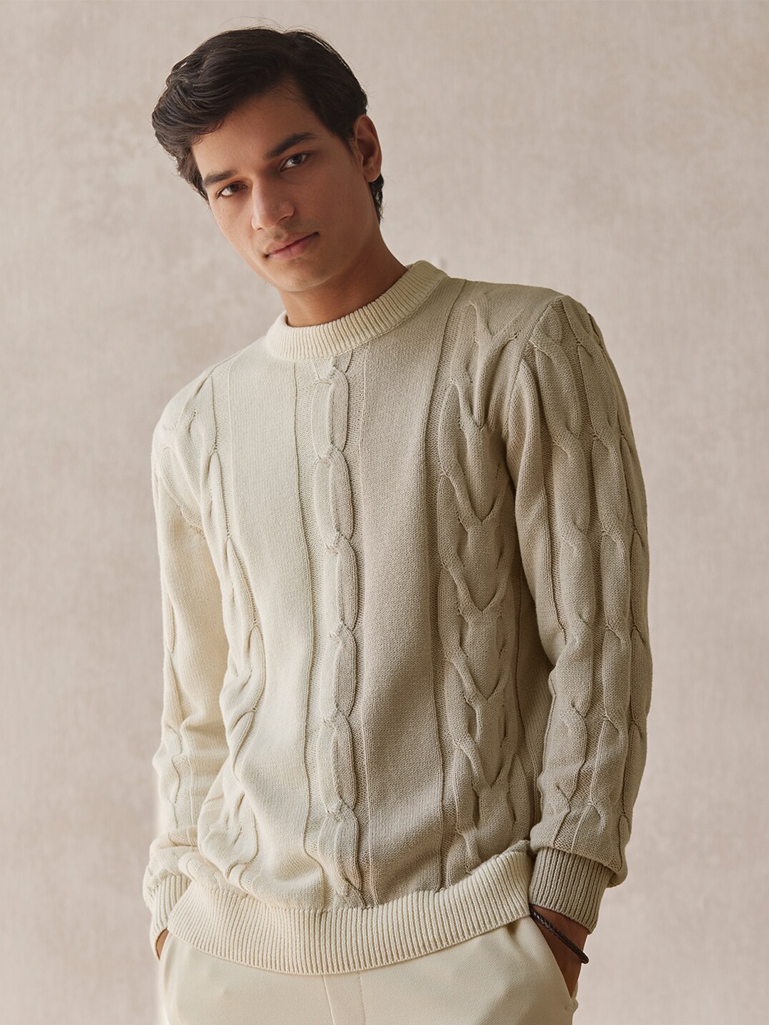 

Andamen Cable Knit Cotton Pullover, Off white