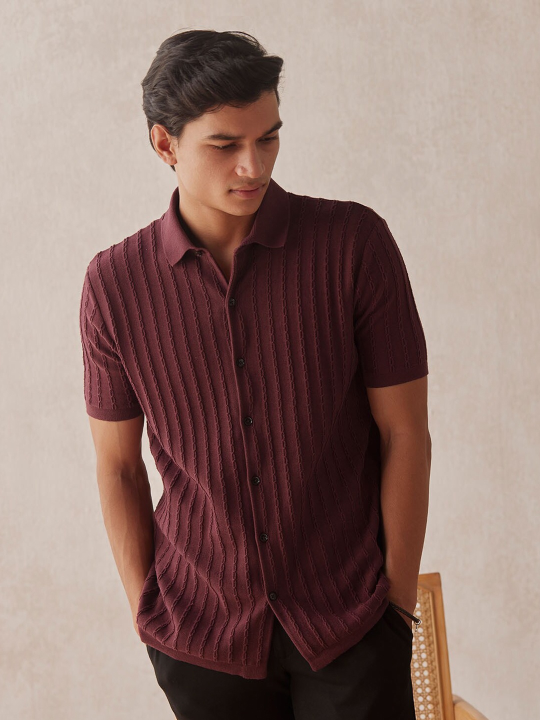 

Andamen Premium Self Design Cotton Casual Shirt, Burgundy