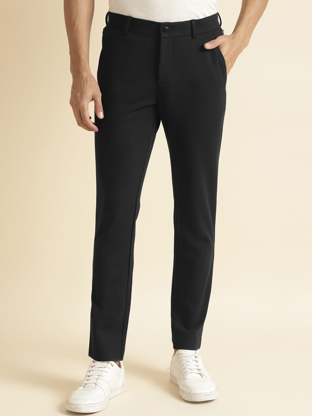 

Andamen Men Ultra Easy Wash Mid-Rise Trousers, Navy blue