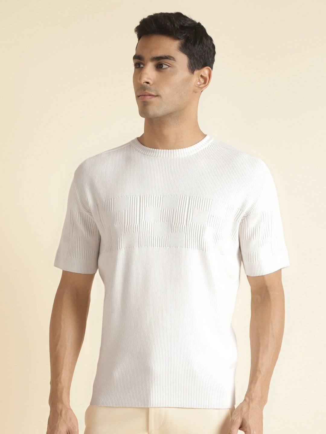 

Andamen Self Design Cotton T-shirt, Off white