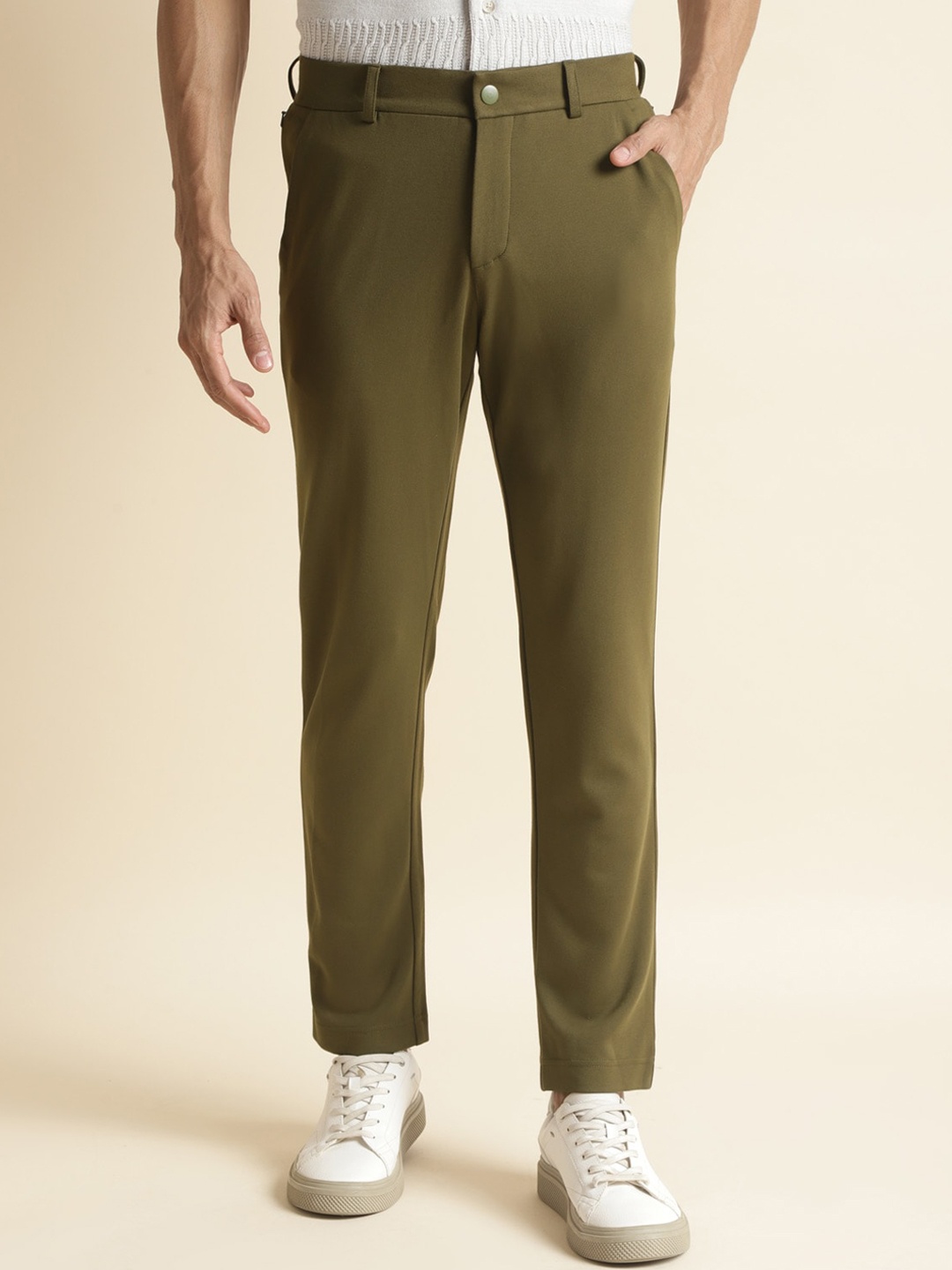 

Andamen Men Ultra Easy Wash Regular Trousers, Olive
