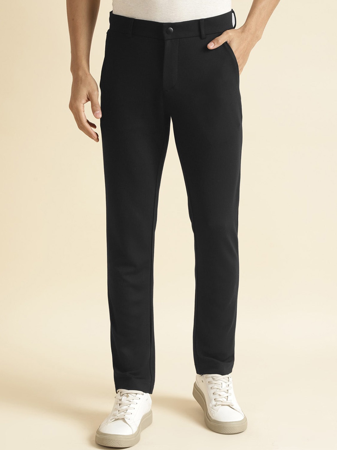 

Andamen Men Ultra Easy Wash Mid-Rise Trousers, Black