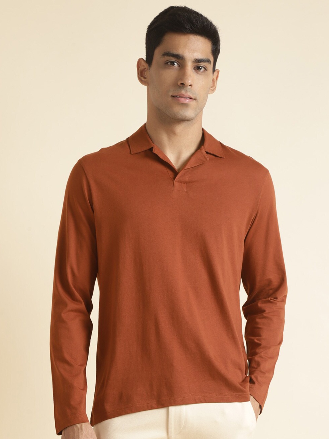 

Andamen Polo Collar Long Sleeves Cotton Regular T-shirt, Rust