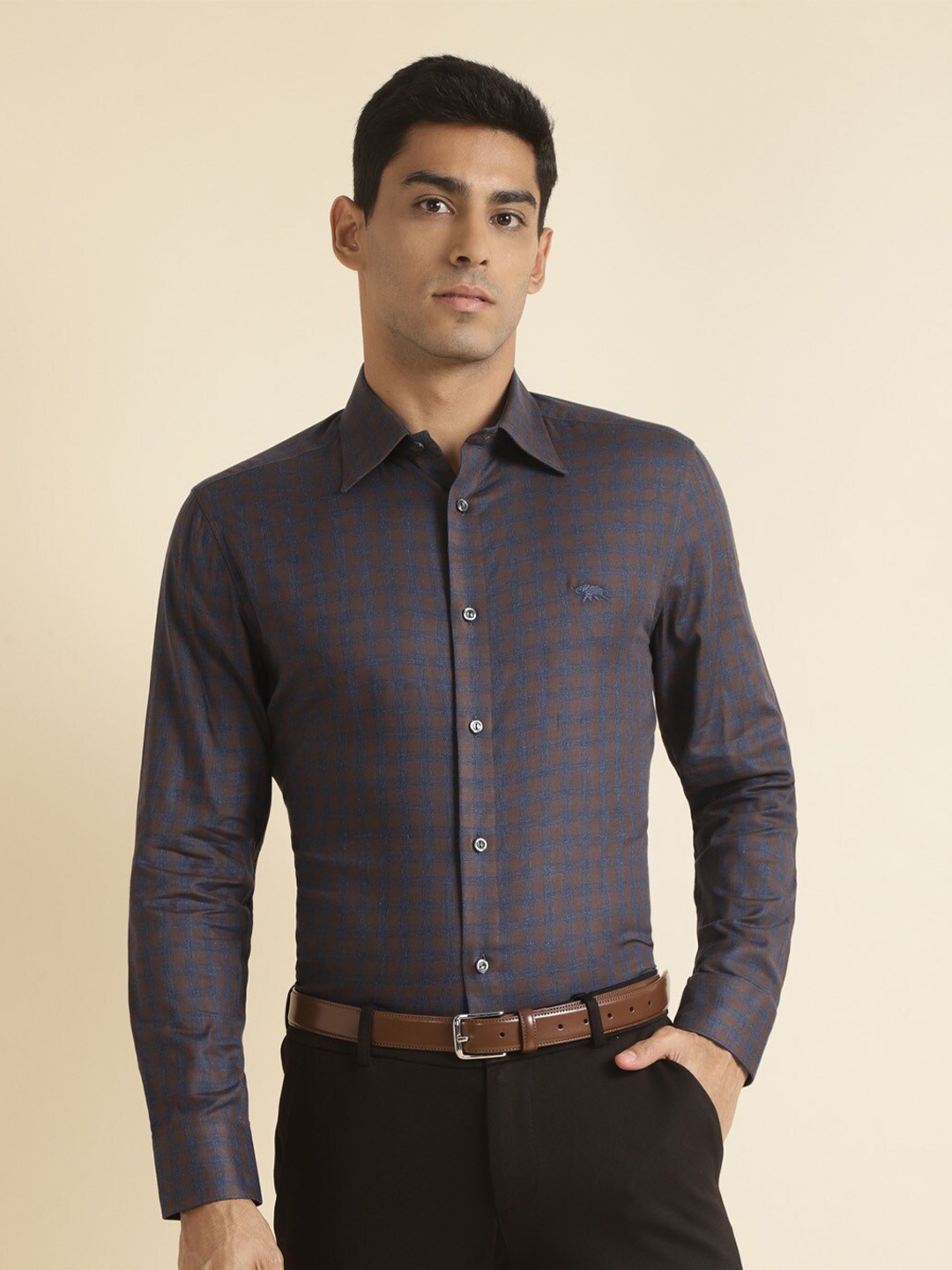 

Andamen Premium Checked Cotton Formal Shirt, Brown
