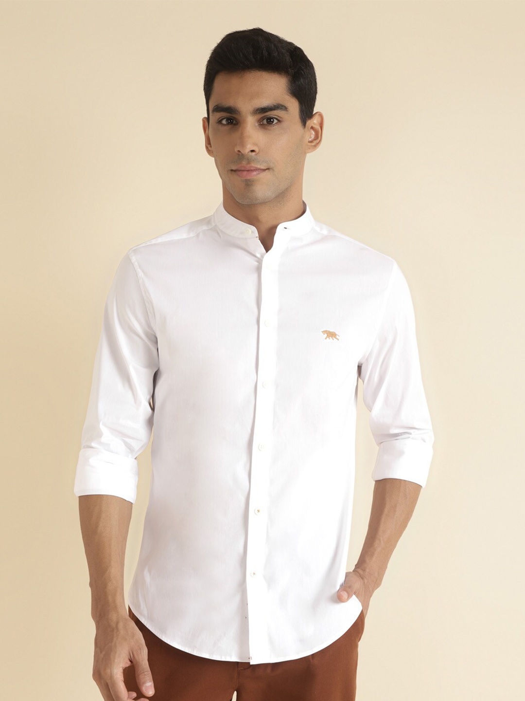 

Andamen Premium Mandarin Collar Cotton Casual Shirt, White