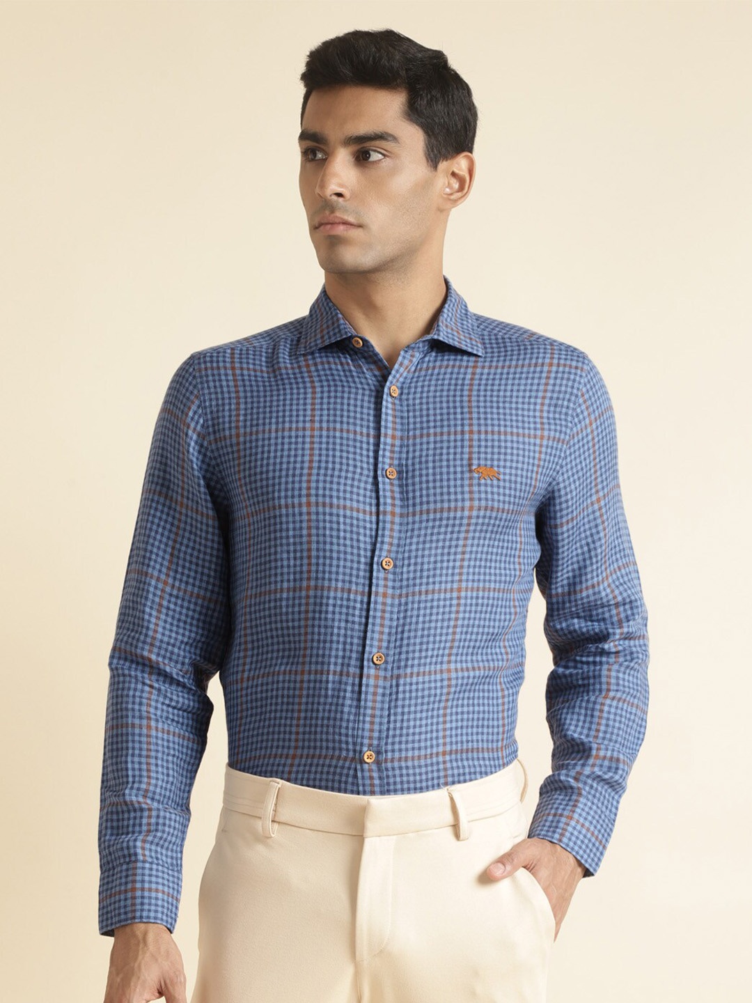

Andamen Premium Checked Spread Collar Long Sleeves Cotton Formal Shirt, Blue