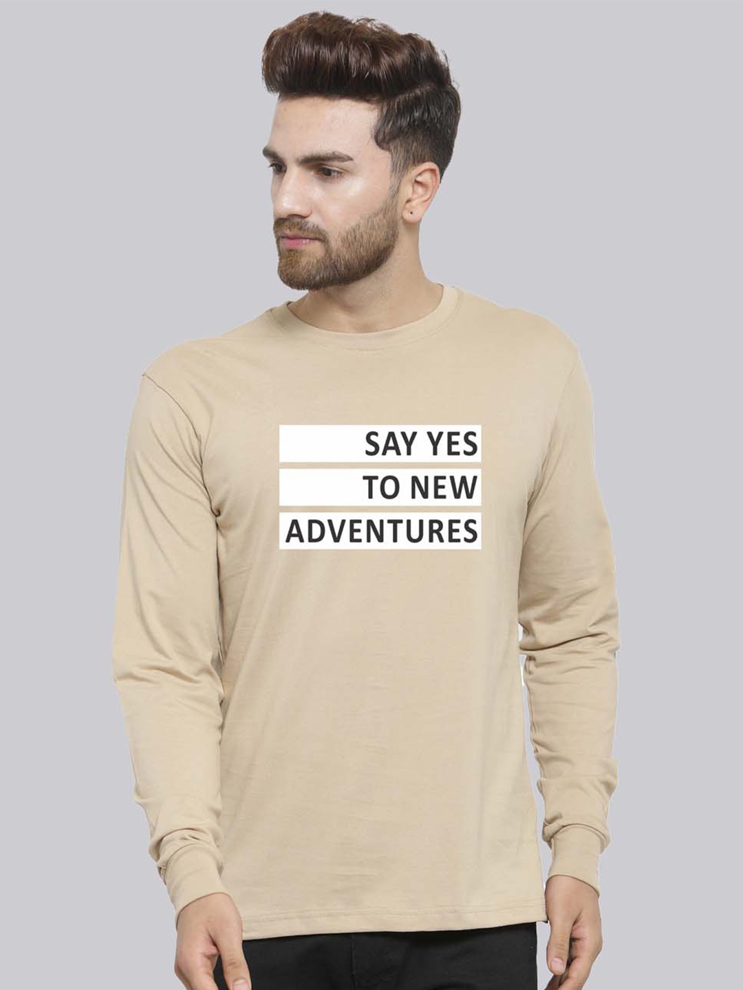 

Friskers Typographic Printed Slim Fit Pure Cotton T-shirt, Beige