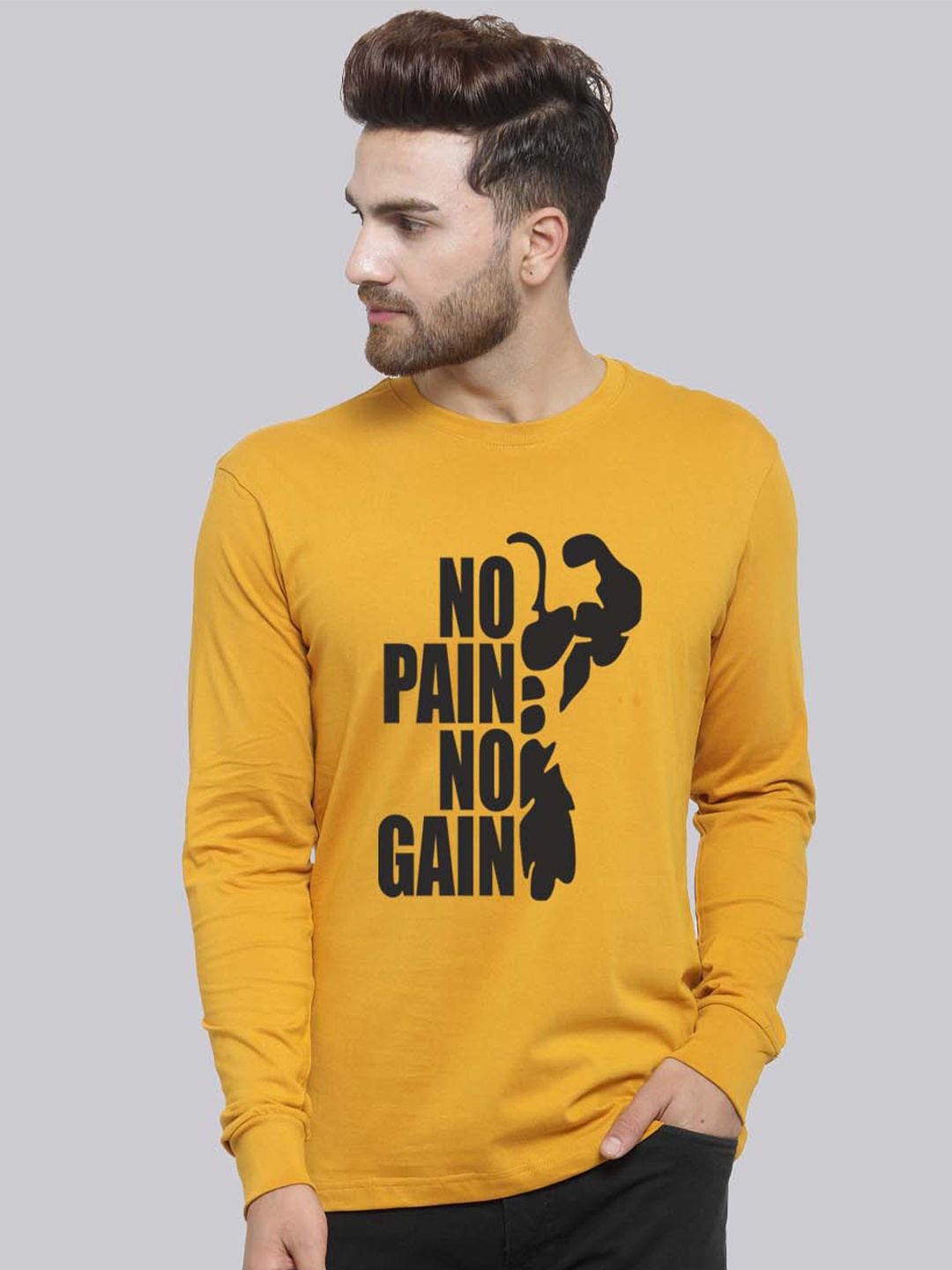 

Friskers Typography Printed Slim Fit Cotton T-shirt, Mustard