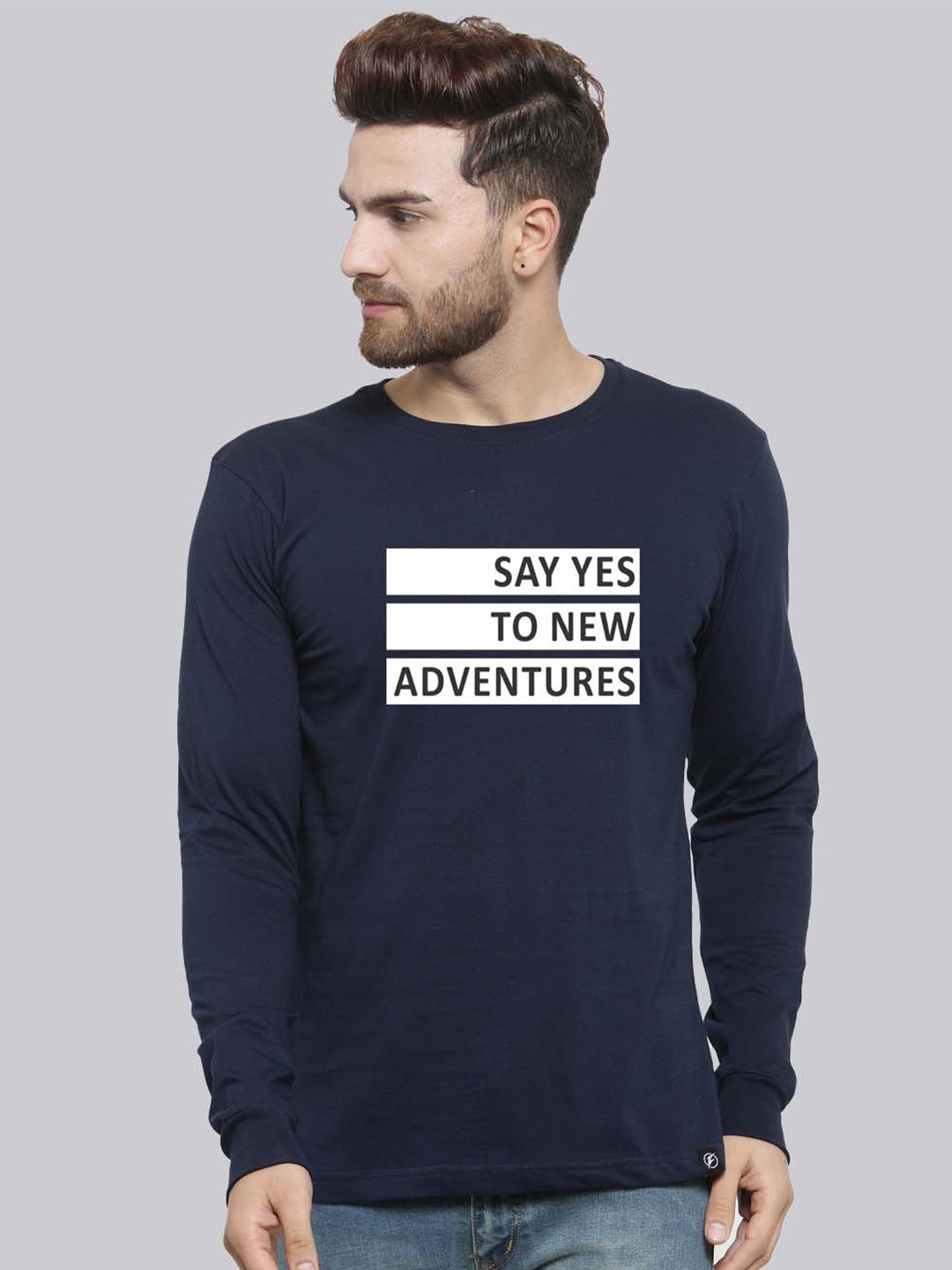 

Friskers Printed Slim Fit Pure Cotton T-shirt, Navy blue