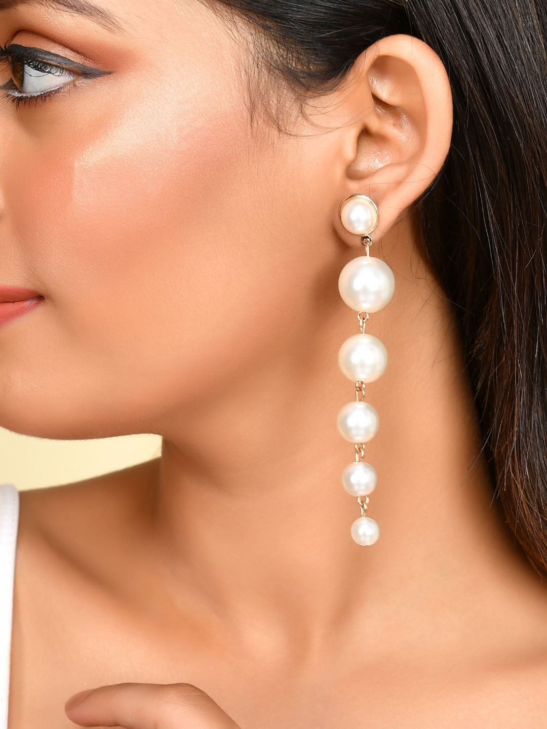 

VOJ Gold-Plated Contemporary Beaded Drop Earrings