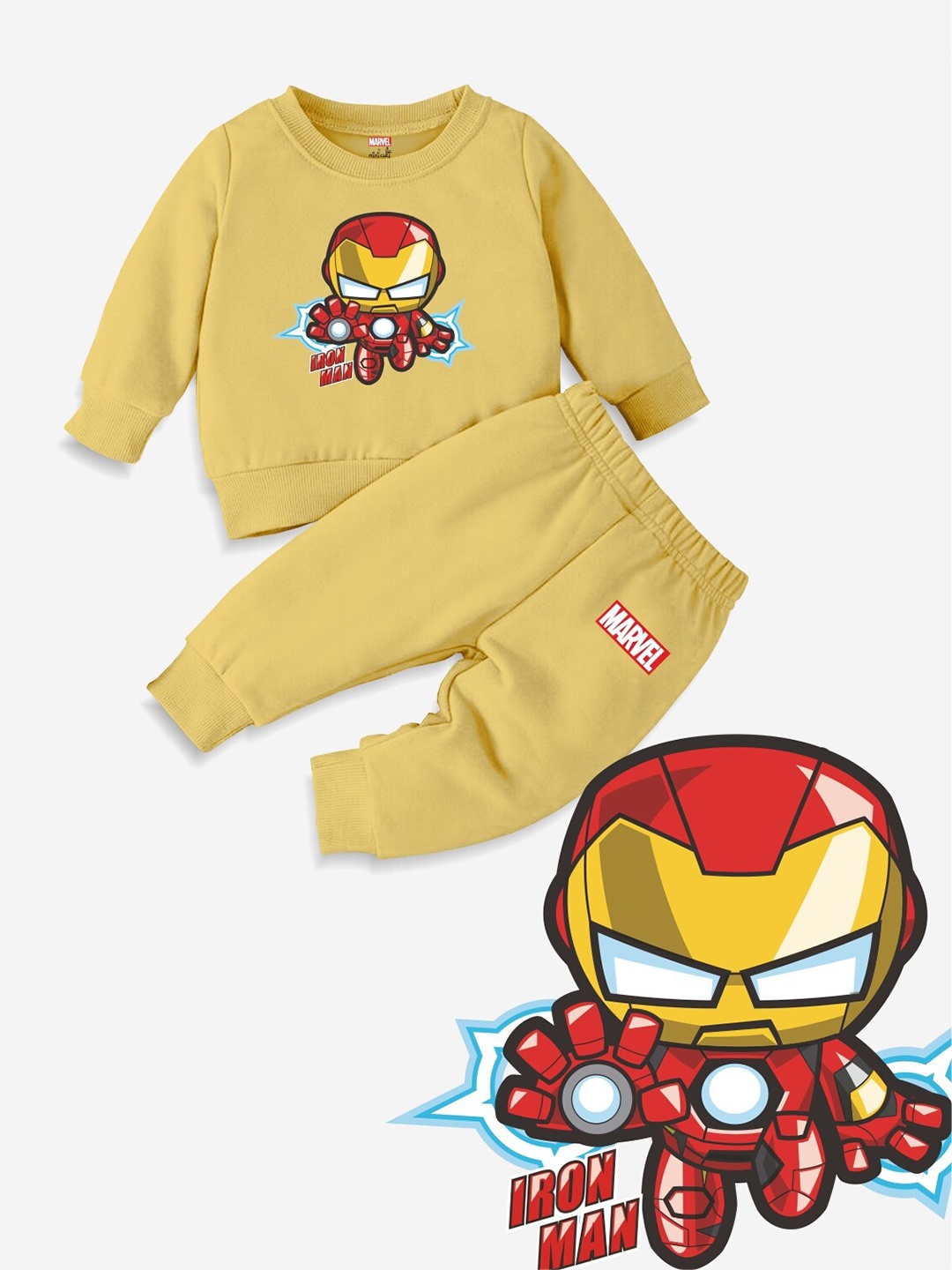 

Minicult Infants Kids Iron Man Printed Sweatshirt With Trousers, Yellow