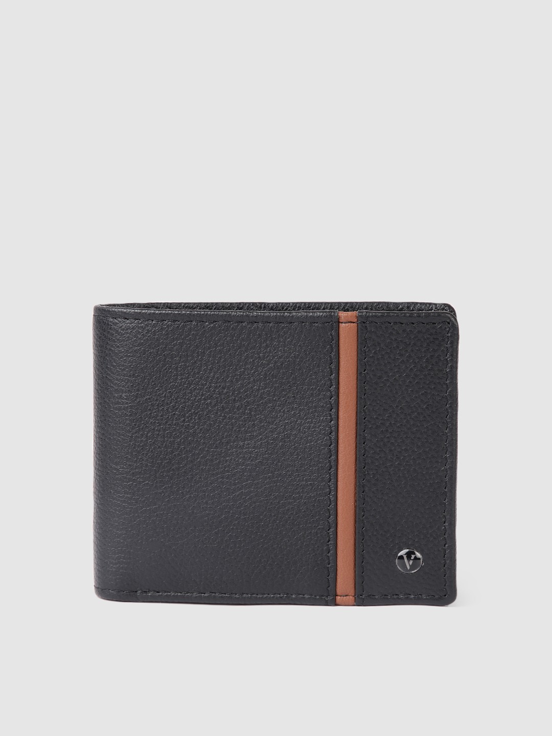 

Van Heusen Men Abstract Textured Leather Two Fold Wallet With Striped Applique Detail, Black