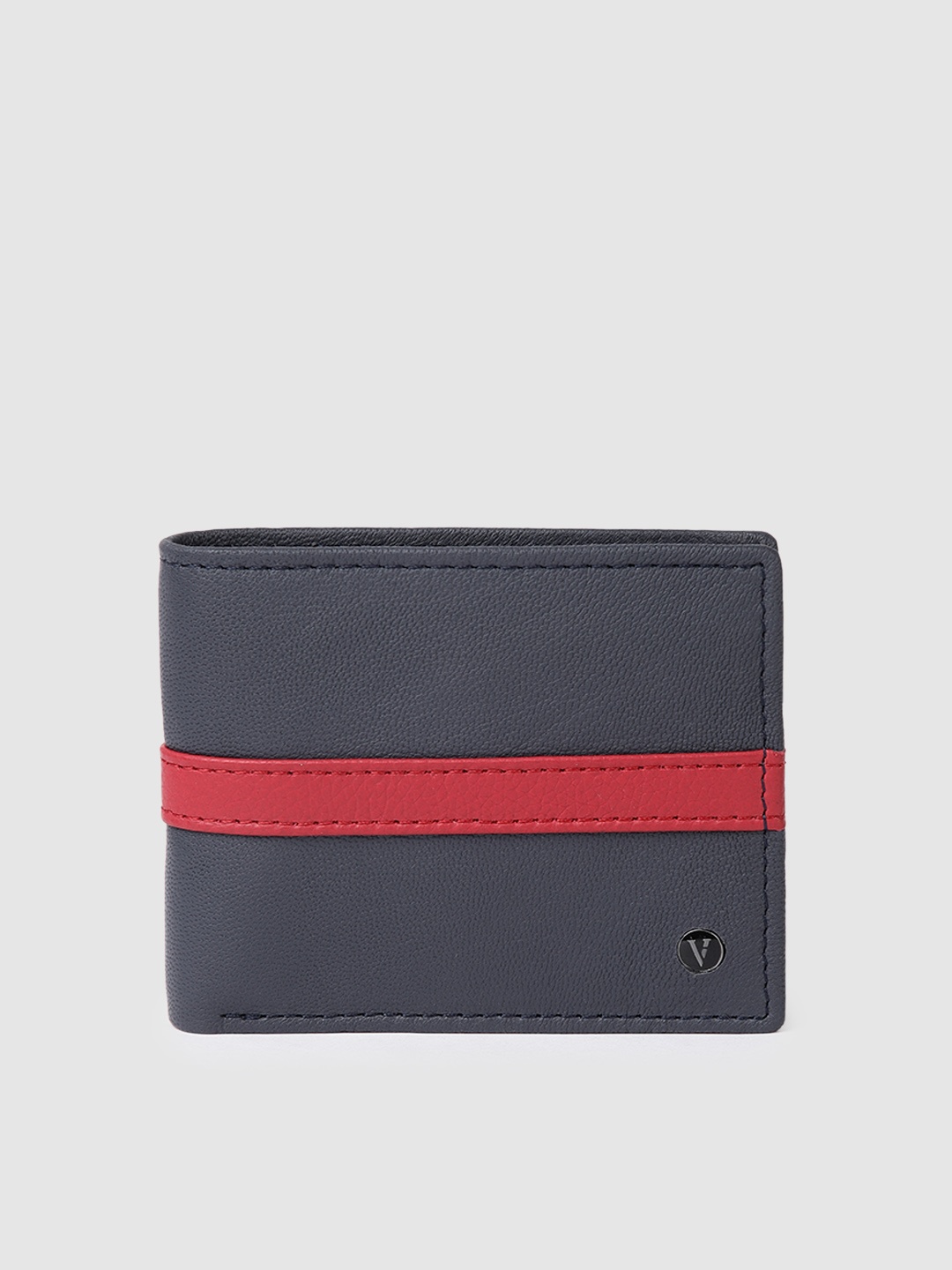 

Van Heusen Men Abstract Textured Leather Two Fold Wallet With Striped Applique Detail, Navy blue