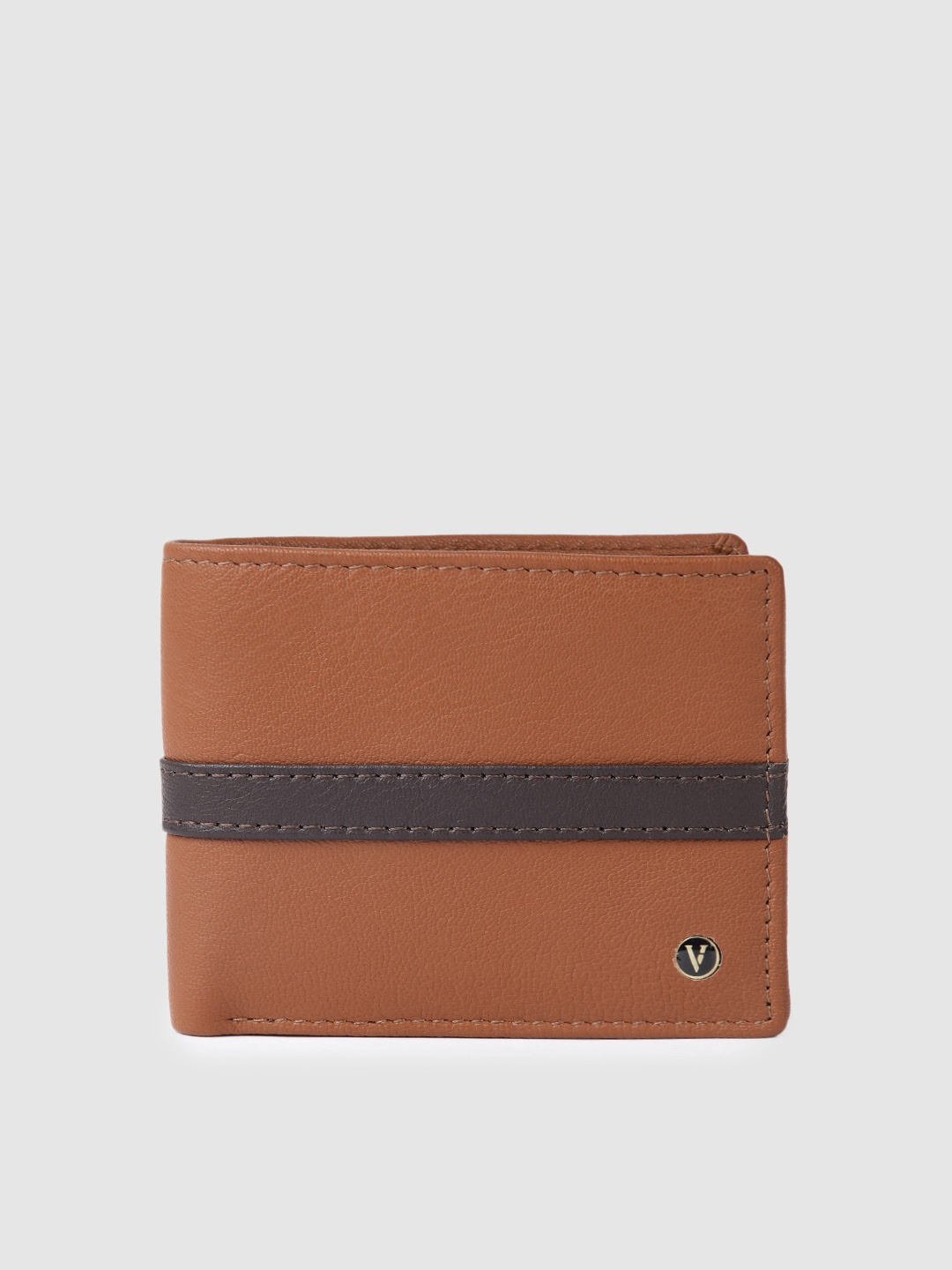 

Van Heusen Men Solid Leather Two Fold Wallet With Striped Applique Detail, Tan