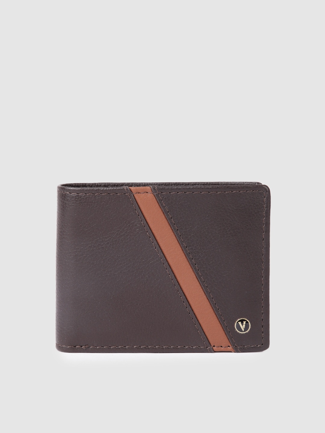 

Van Heusen Men Abstract Textured Leather Two Fold Wallet With Striped Applique Detail, Brown