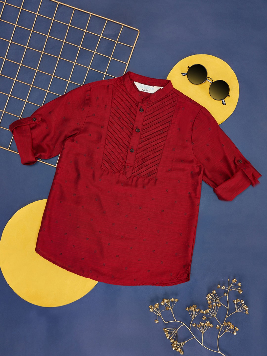 

indus route by Pantaloons Boys Ethnic Motifs Woven Design Kurta, Maroon