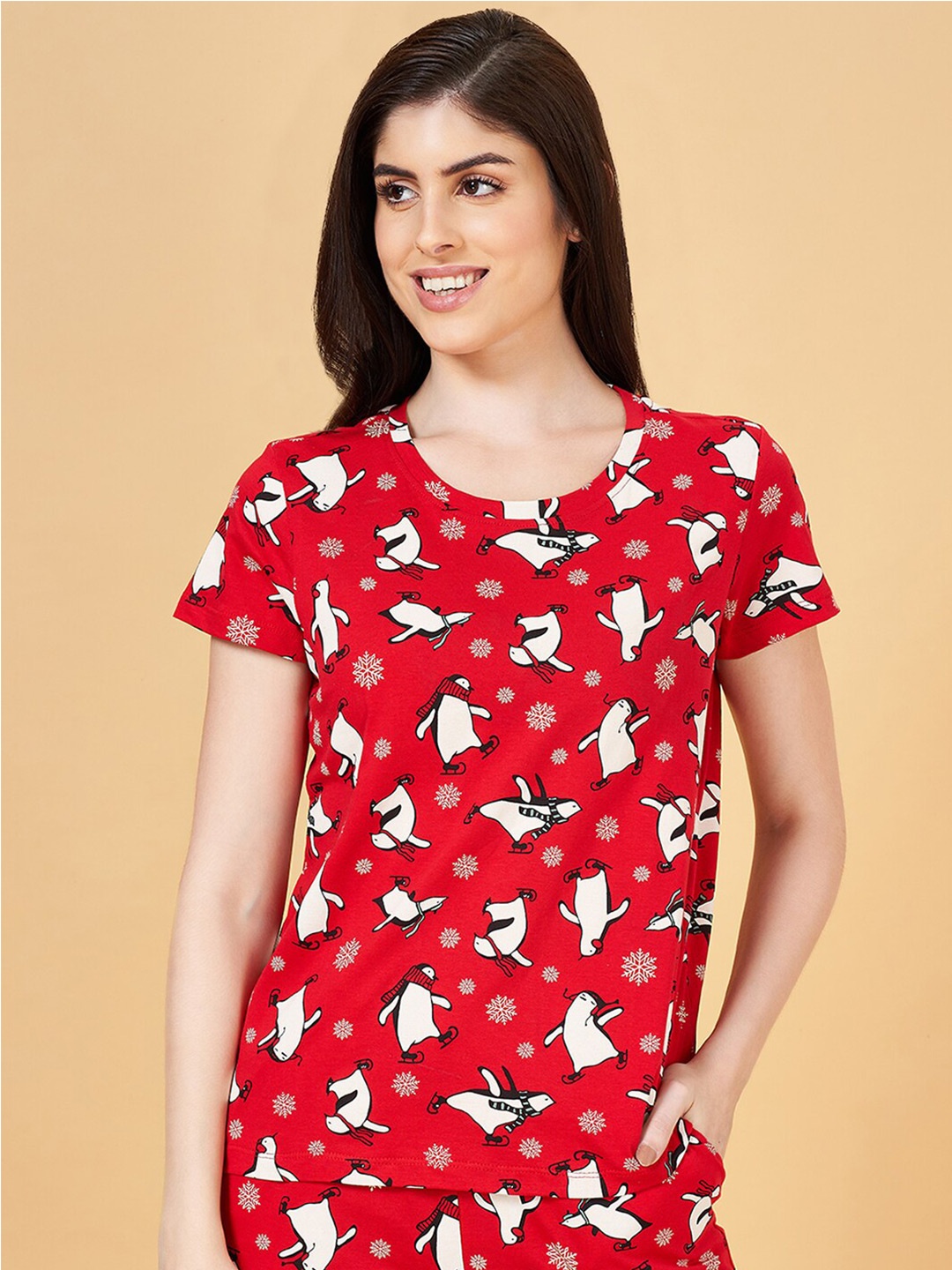 

Dreamz by Pantaloons Printed Cotton Lounge T-shirt, Red