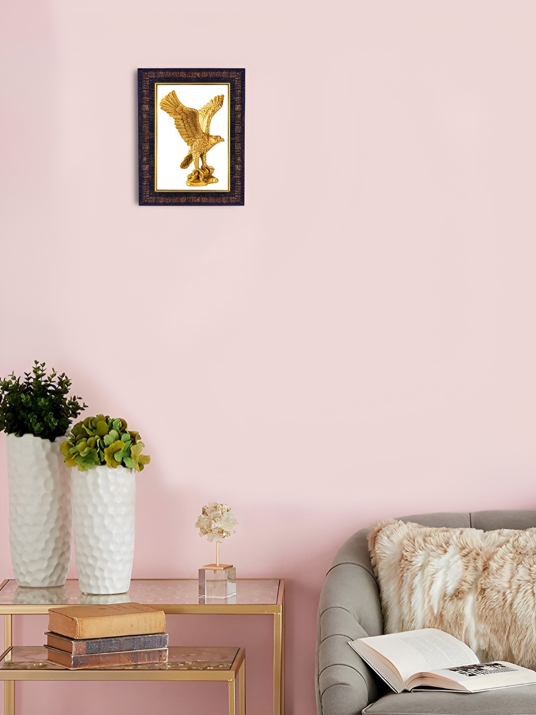 

Hawai Black & Gold Toned Self Design Rectangler Wooden Flying Eagle Photo With Frame