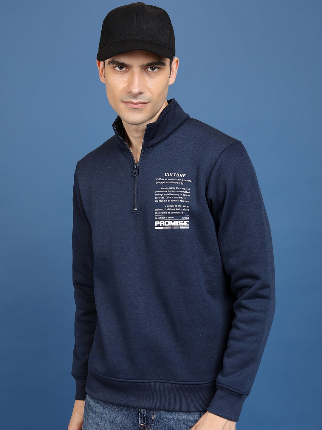 

HIGHLANDER Typography Printed Mock Collar Pullover Sweatshirt, Navy blue