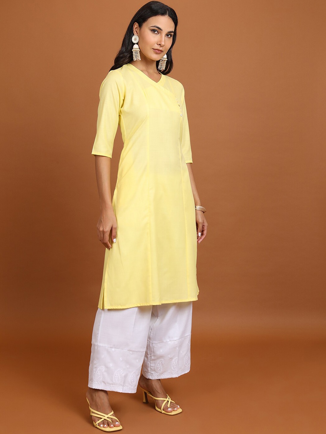 

Vishudh V-Neck Angrakha A-Line Kurta, Yellow