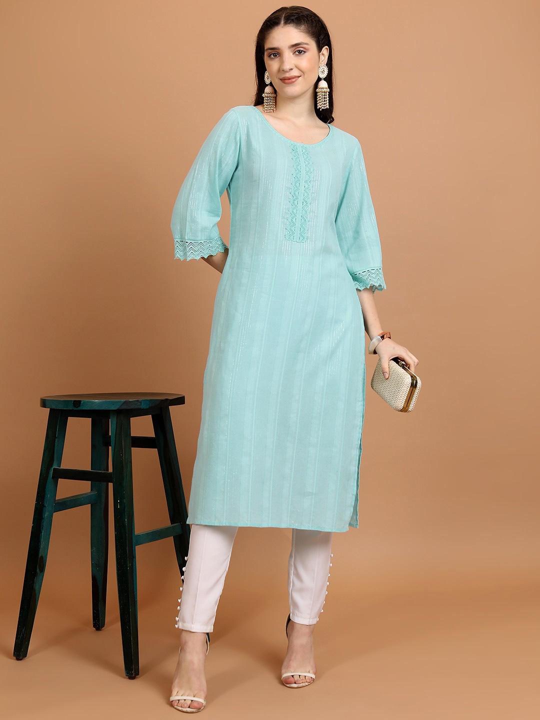 

Vishudh Striped Straight Cotton Kurta, Blue