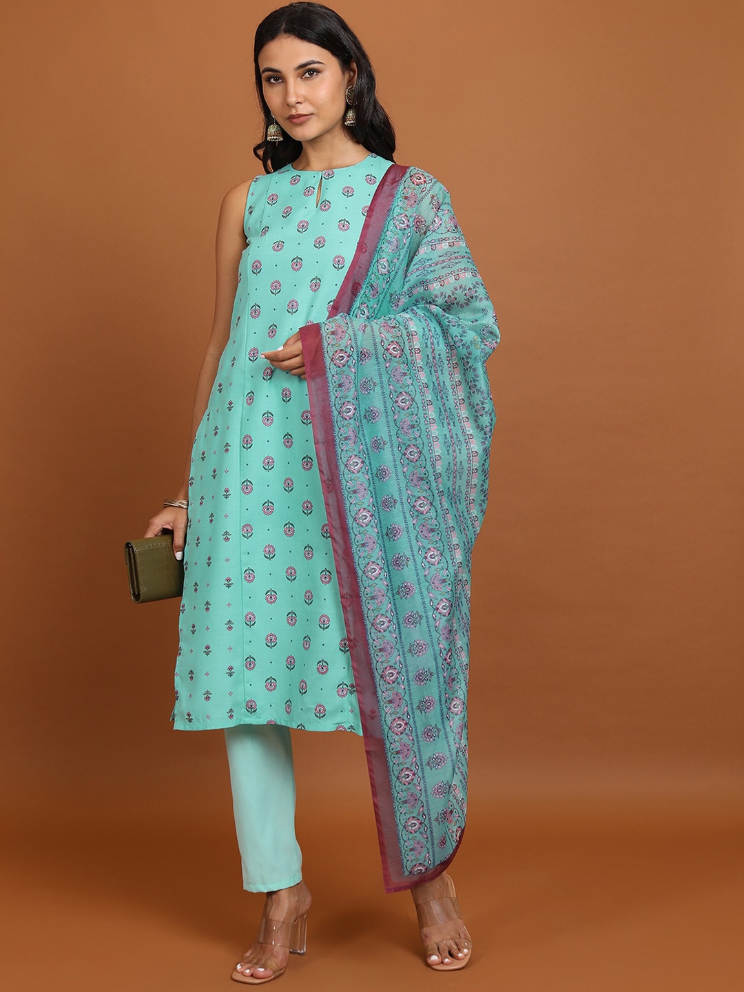 

KETCH Ethnic Motifs Printed Straight Kurta With Pyjamas & Dupatta, Blue