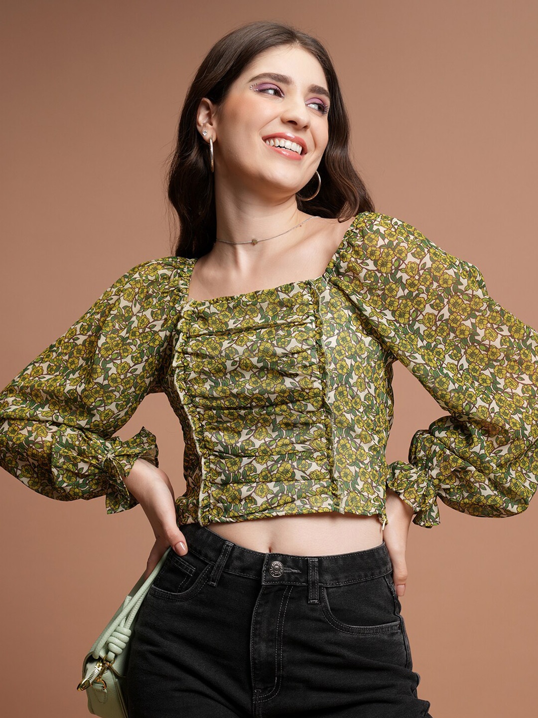 

Tokyo Talkies Floral Printed Top, Beige