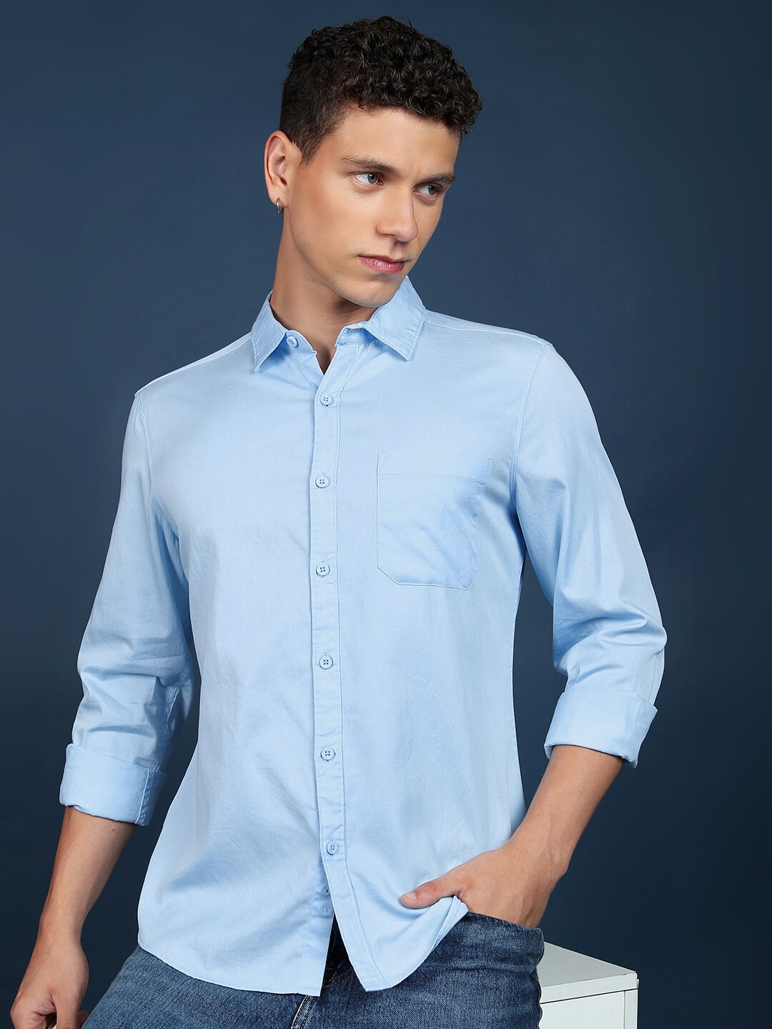 

HIGHLANDER Slim Fit Cotton Casual Shirt, Blue