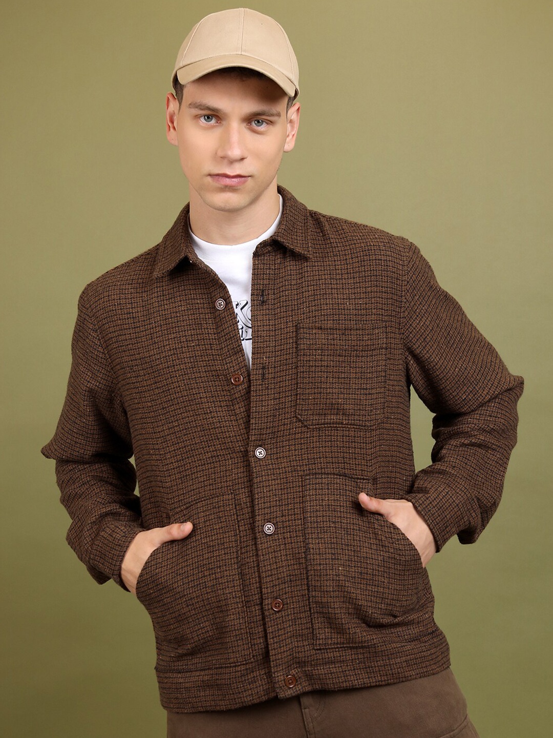 

HIGHLANDER Flannel Checked Casual Shackets, Brown